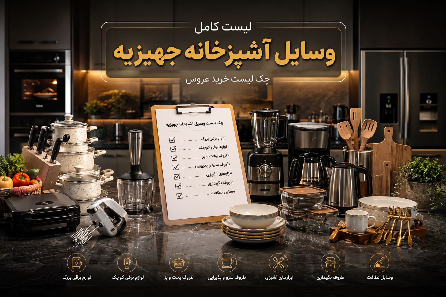 لیست کامل وسایل آشپزخانه جهیزیه و چک لیست خرید عروس