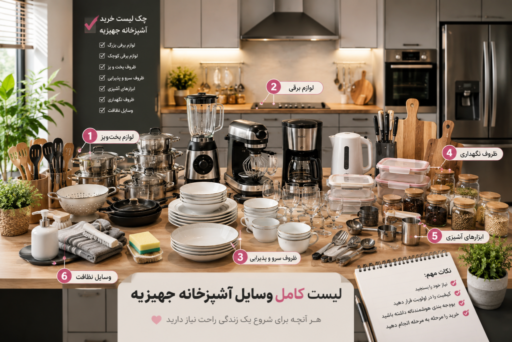 چک لیست وسایل ضروری آشپزخانه جهیزیه